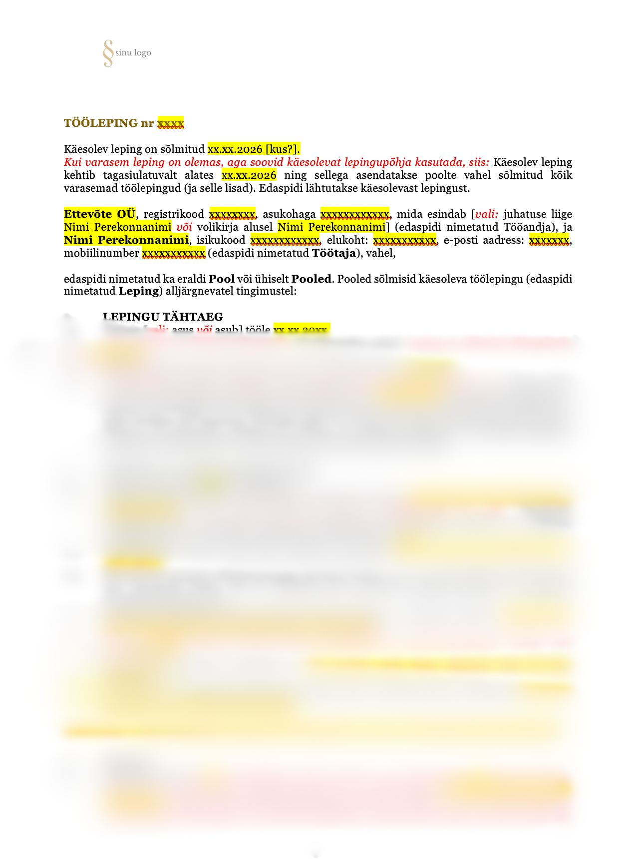 töölepingu põhi 2026 töölepingu põhi 2026